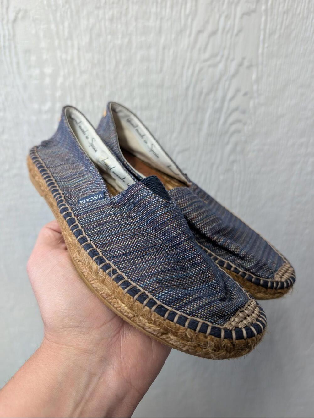 VISCATA Barcelona Blue Striped Canvas Espadrille Flats Summer Size EU 37 US 6.5 - Picture 2 of 8